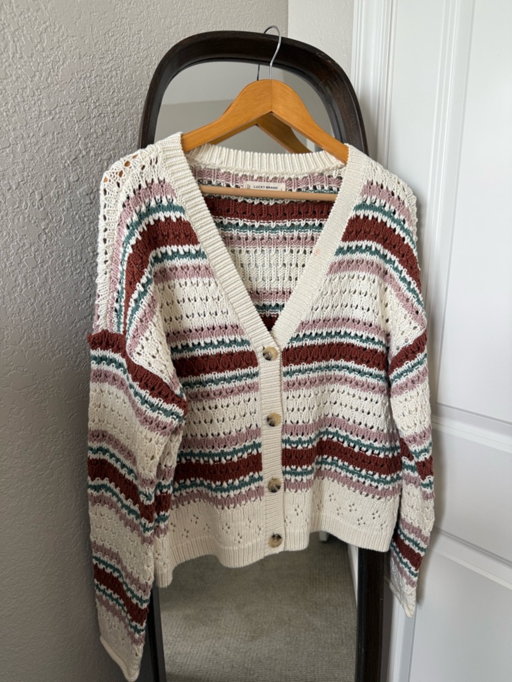 Lucky Brand Striped Open Front Cardigan